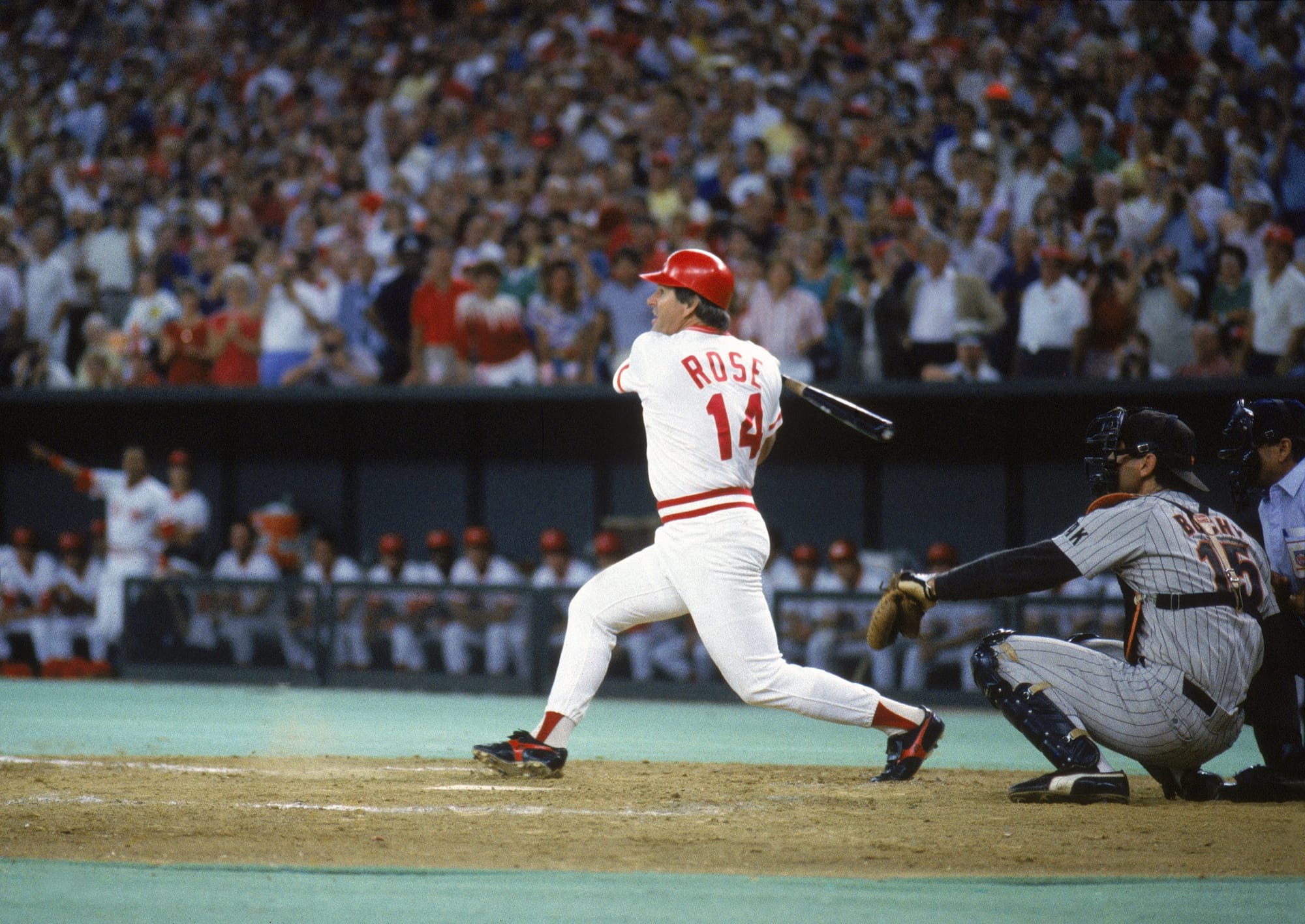 Pete Rose at the plate for the Reds.