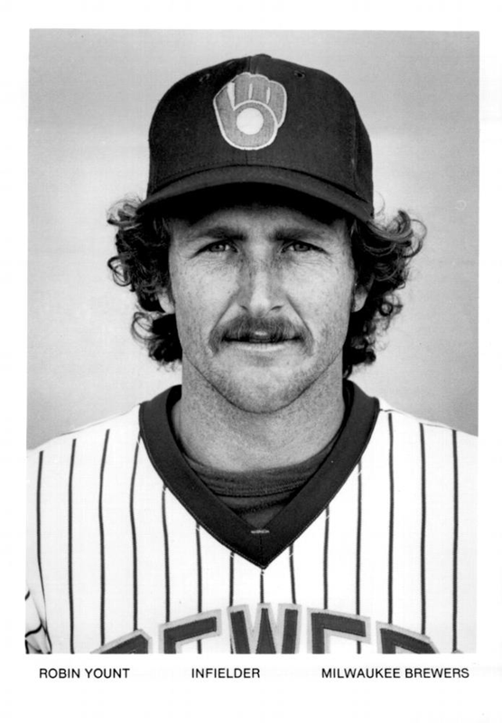 Robin Yount in 1982, wearing the cap Tom Meindel designed.