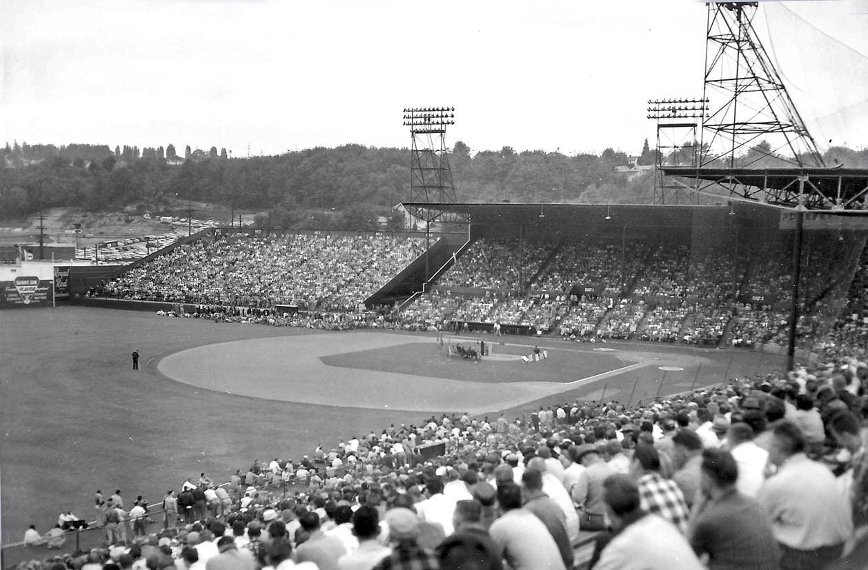 Sick's Stadium, with its single light tower.