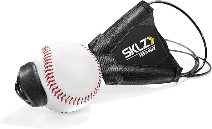 The SKLZ Hit-A-Way: a real-weight ball, a cord, and a strap that goes around any pole.