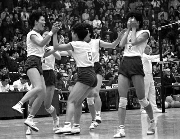 Japan's players celebrate the gold medal against the Soviet Union, Oct. 23, 1964.