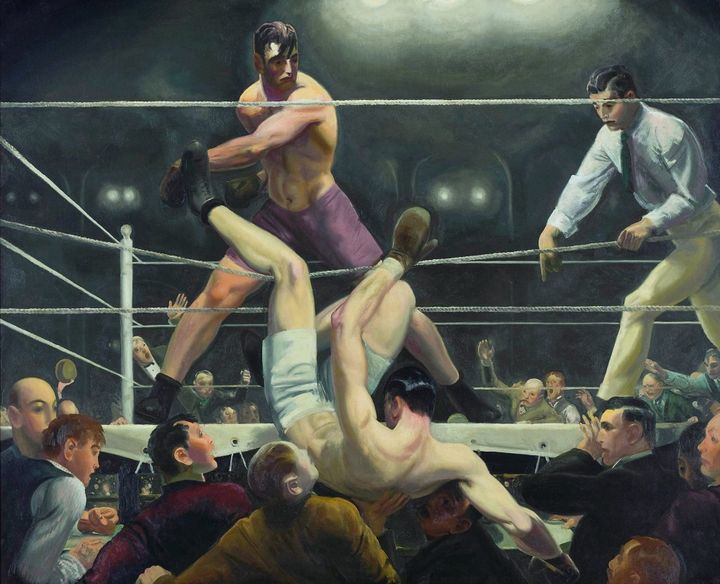 George Bellows painting Dempsey and Firpo, 1924: Dempsey falling through the ropes