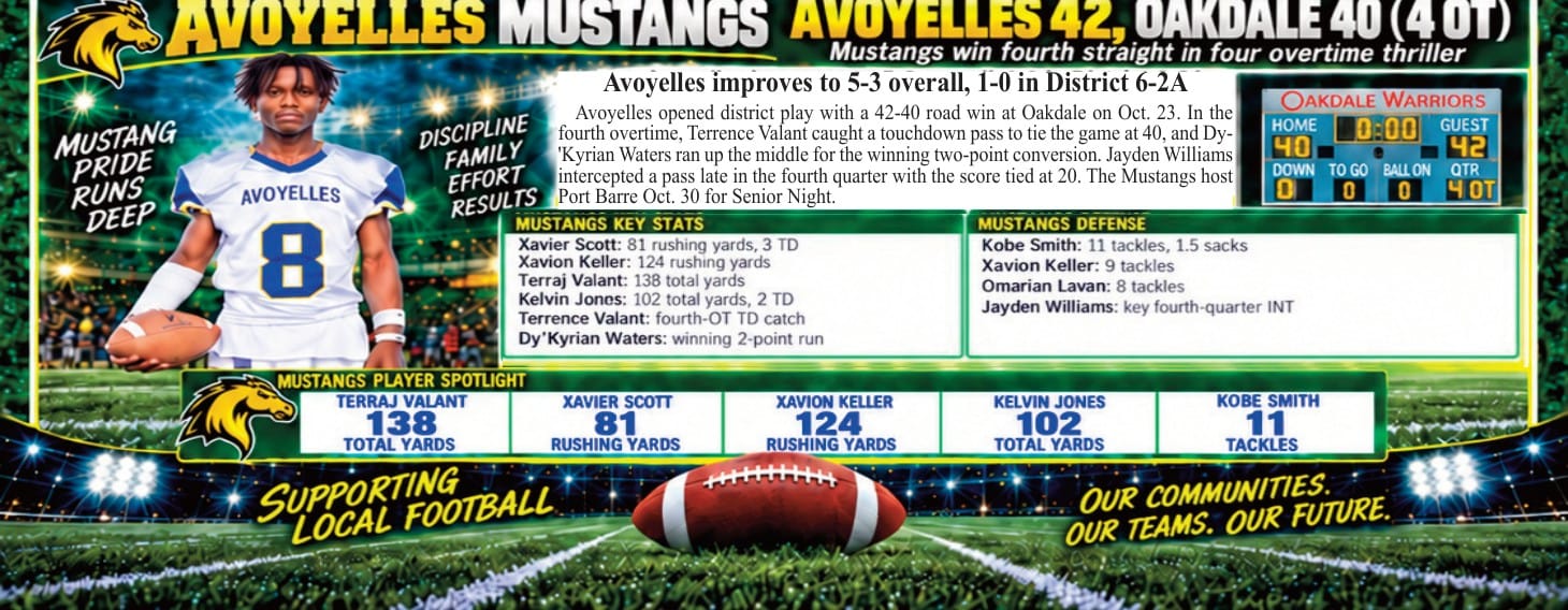 Avoyelles–Oakdale game report from the October 30 newspaper.