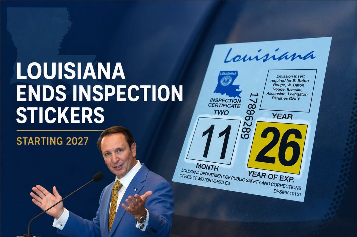 Louisiana Ends Annual Vehicle Inspection Sticker Requirement