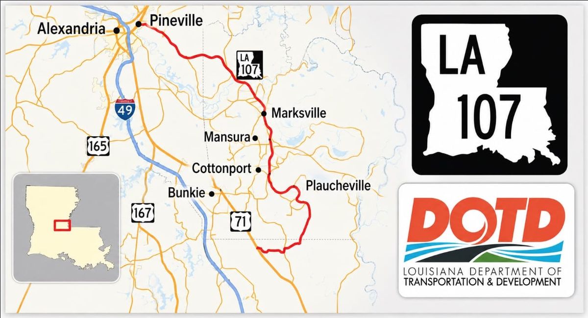 $5.3 Million Highway 107 Improvement Project to Begin Aug. 10 in Avoyelles Parish