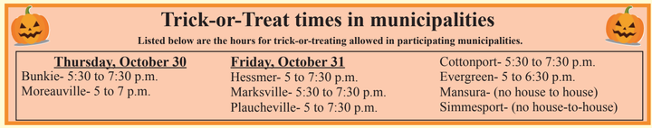 Trick-or-Treat Times Announced for Avoyelles Parish Municipalities🎃