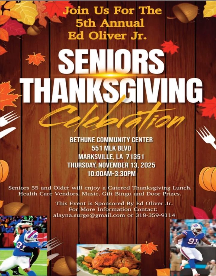 Ed Oliver Jr. hosts 5th Annual Thanksgiving Celebration for Seniors in Marksville Nov. 13