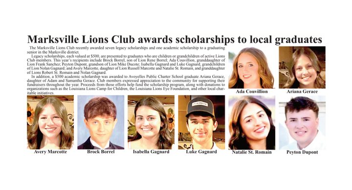 Marksville Lions Club Celebrates Local Graduates with Scholarships!