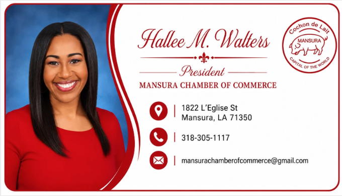 Mansura Chamber of Commerce welcomes new President, Hallee M. Walters!