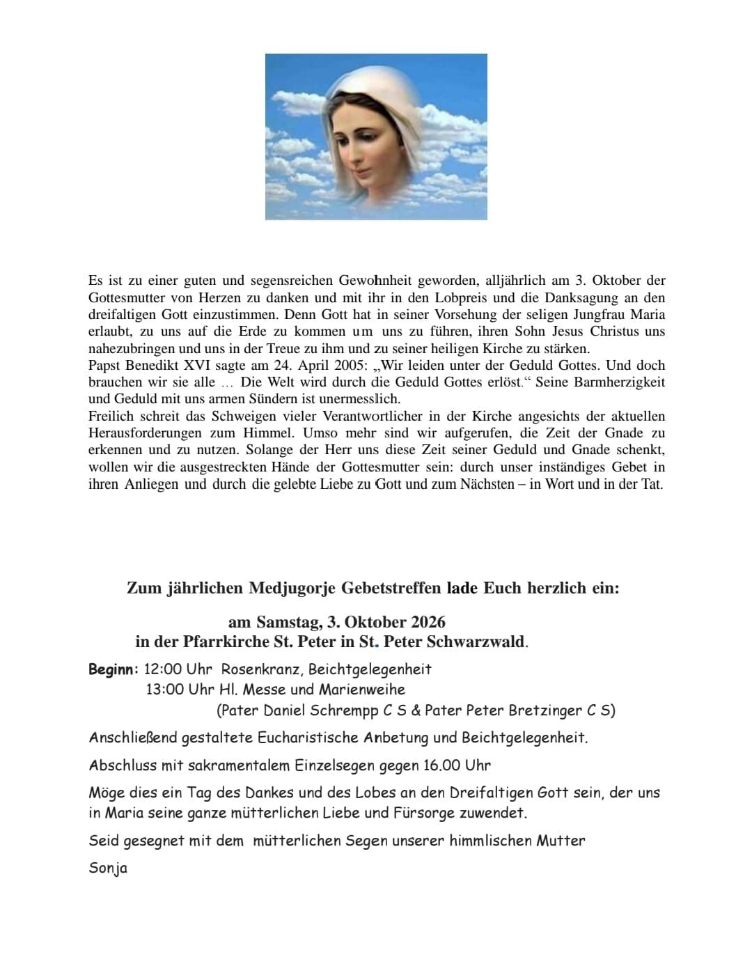 Einladung und Grüße von Pater Nickolas