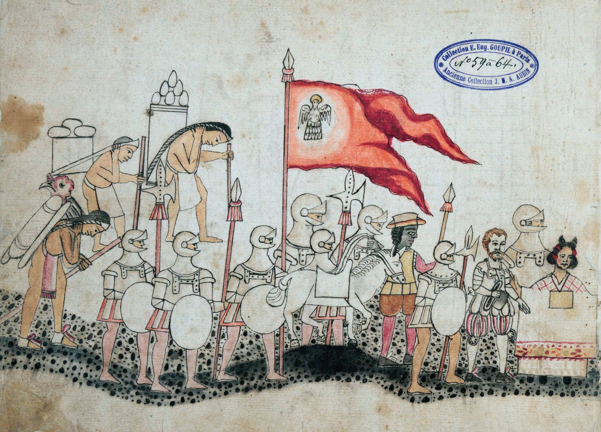 The Codex Azcatitlan showing Malintzin at the front of the Spanish military. Source: Wikipedia 