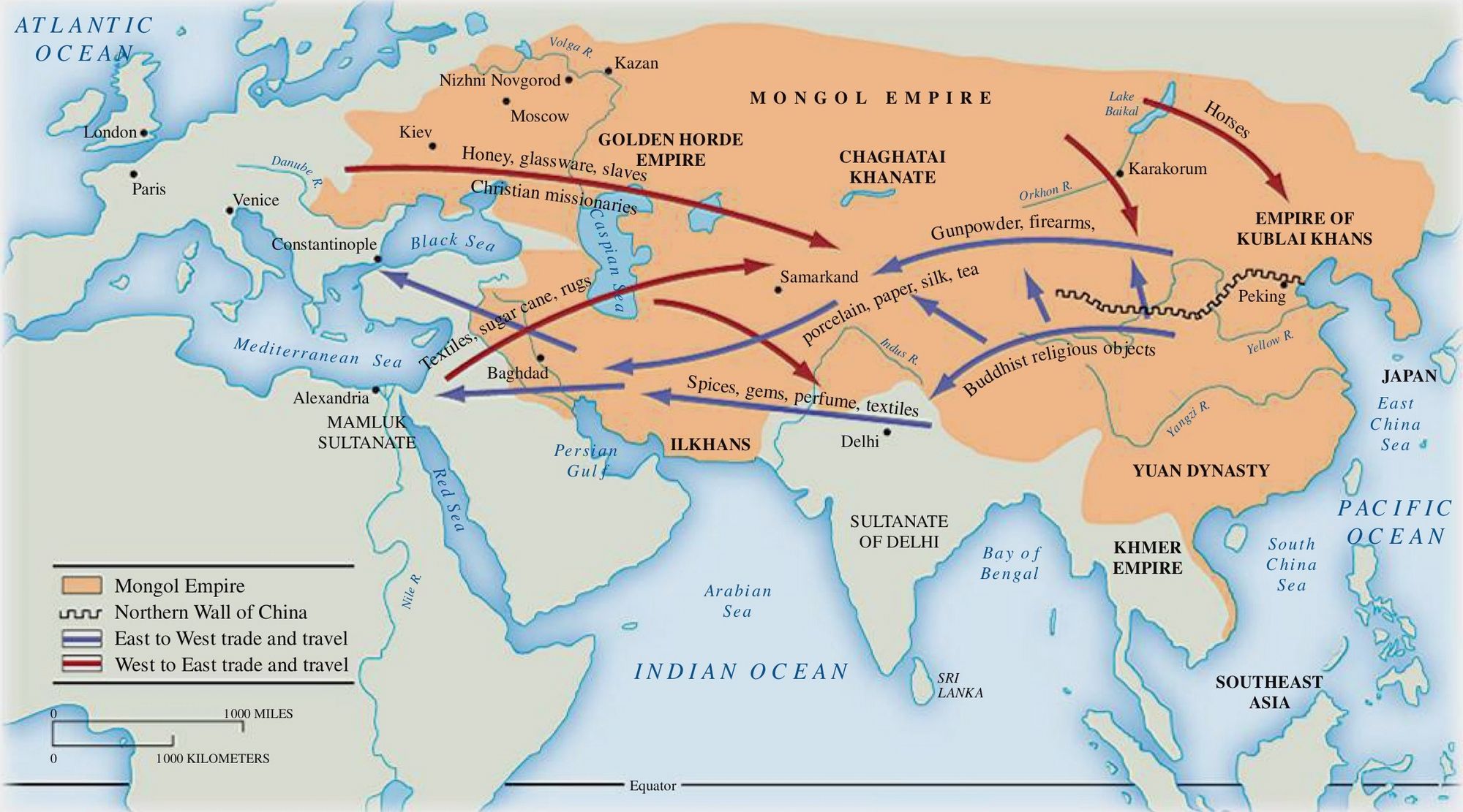 The Pax Mongolica - exchange during the Mongol Empire. Source: Stearns, World Civilizations.