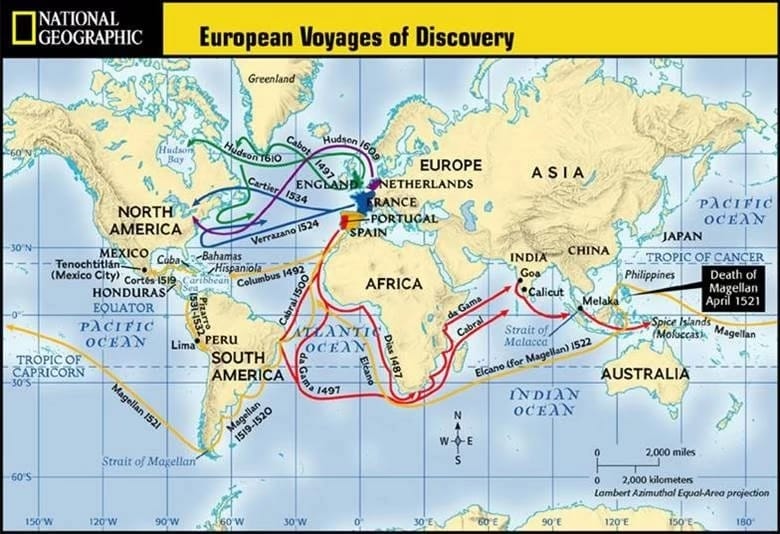 A common map showing the places Europeans “discovered.”