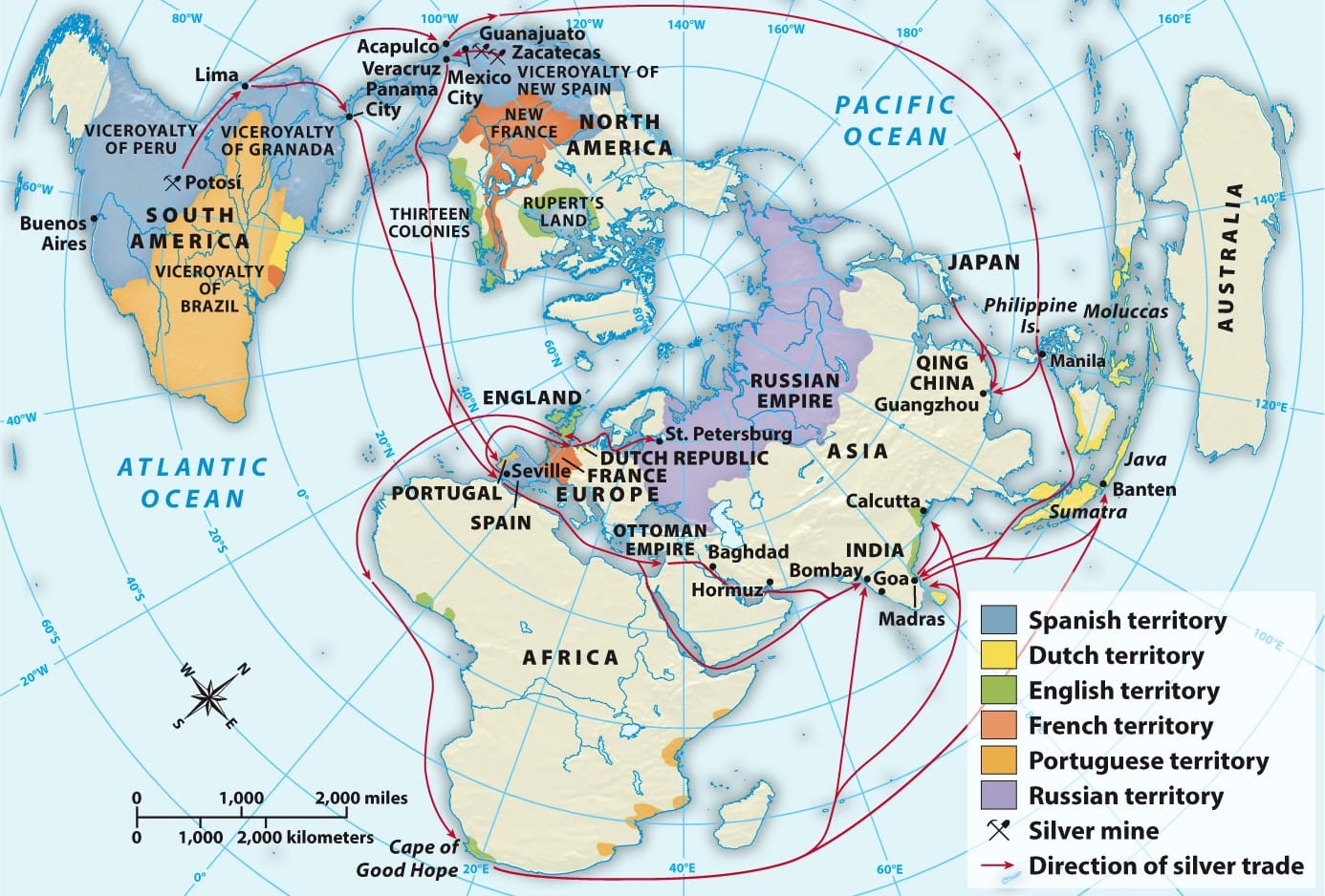 The global silver trade, c.1700. Source: A History of World Societies.