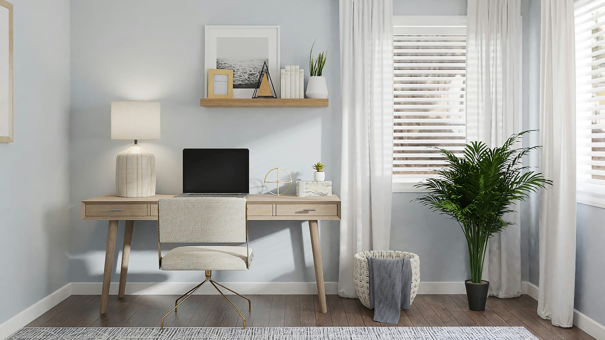 Ivory‑sage workspace with natural light and green plant — a calm, science‑rooted visual for urinary health education.