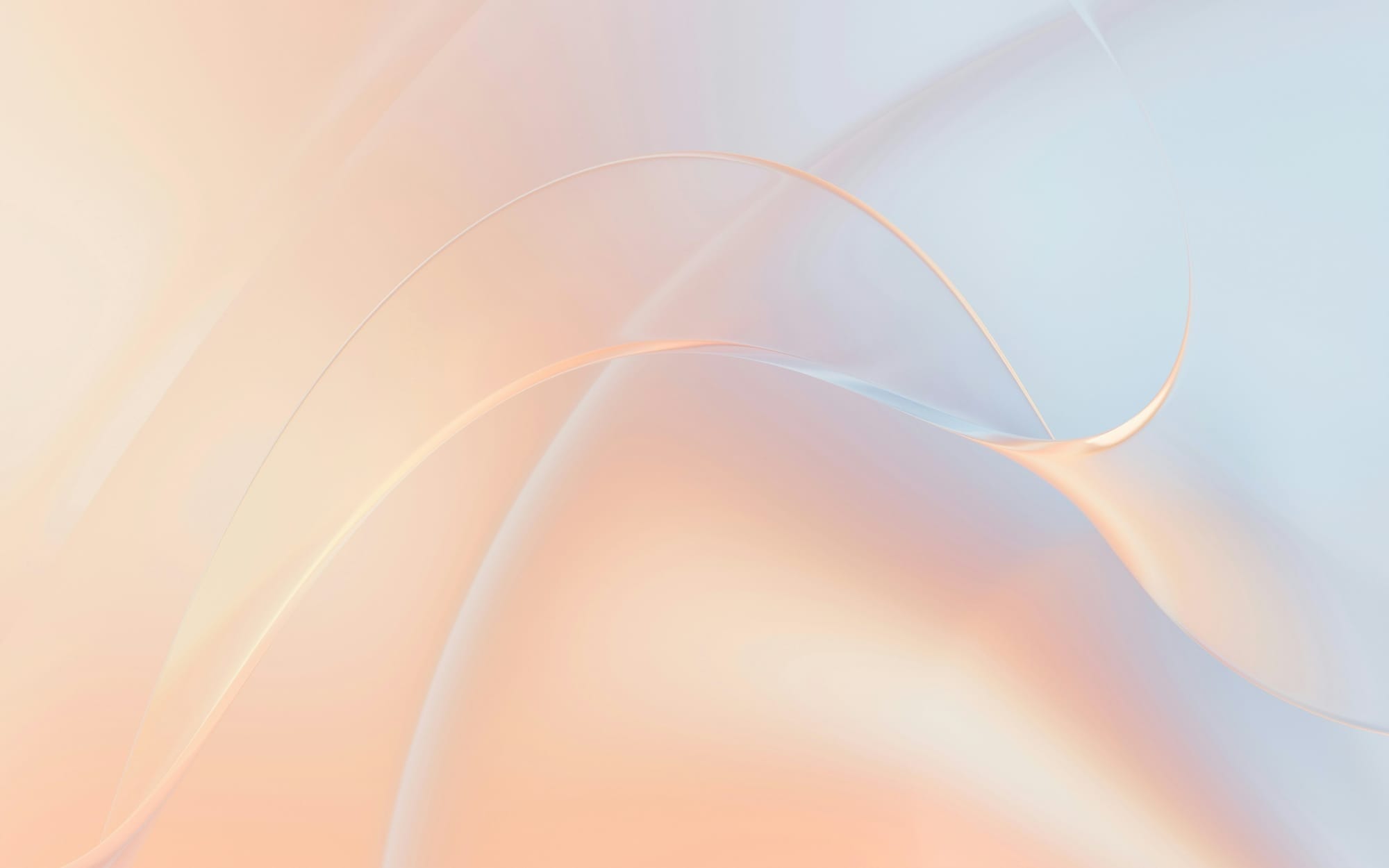 An elegant, minimalist abstract digital graphic with a soft fluid gradient of warm peach and light blue tones, featuring a thin, delicate curve sweeping across a gentle background to represent calm emotional processing and deep-brain psychiatric care.