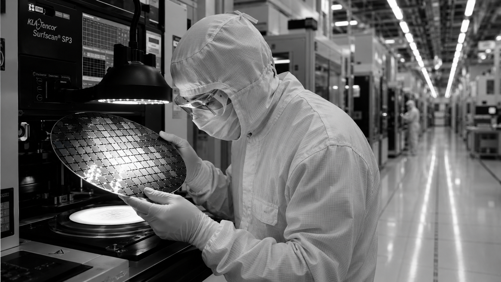 Technician bunny suit wafer UV light
