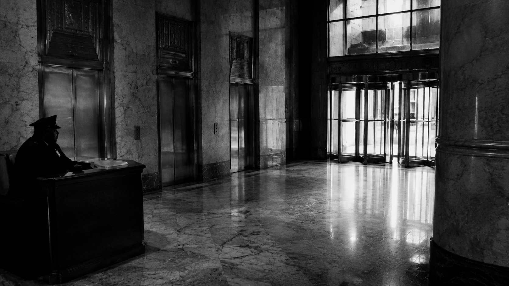 Wall Street bank lobby marble morning