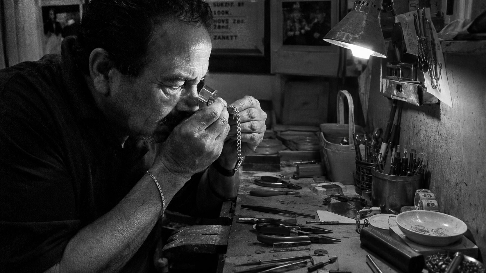 Jeweler examining gold