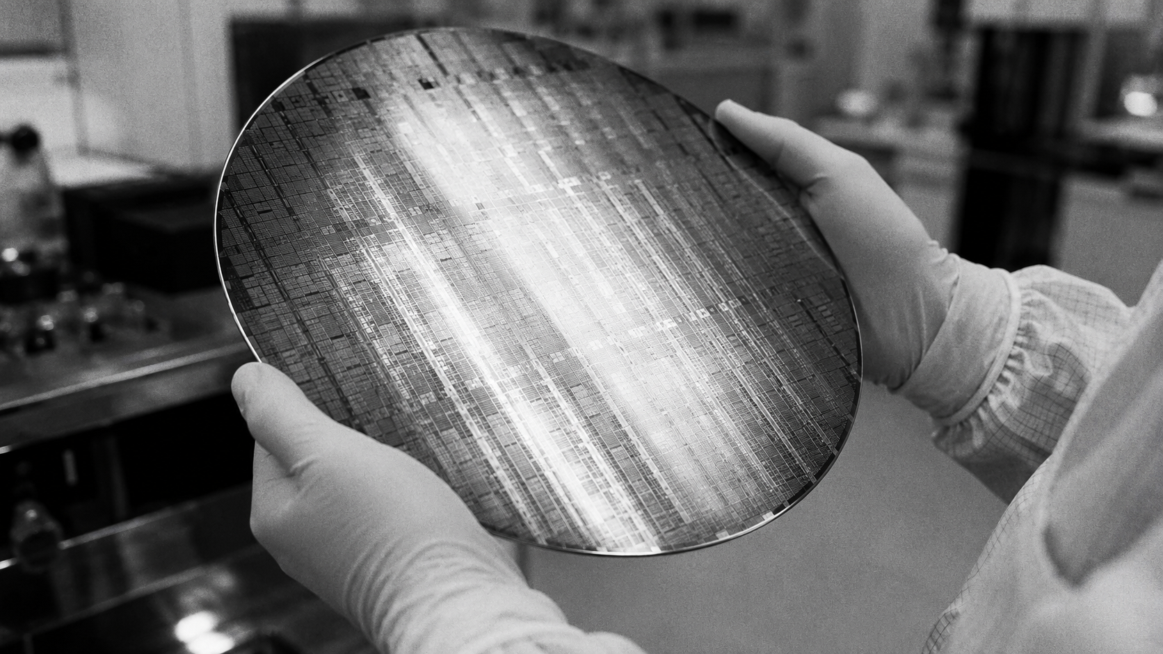 Semiconductor wafer gloved hands clean room