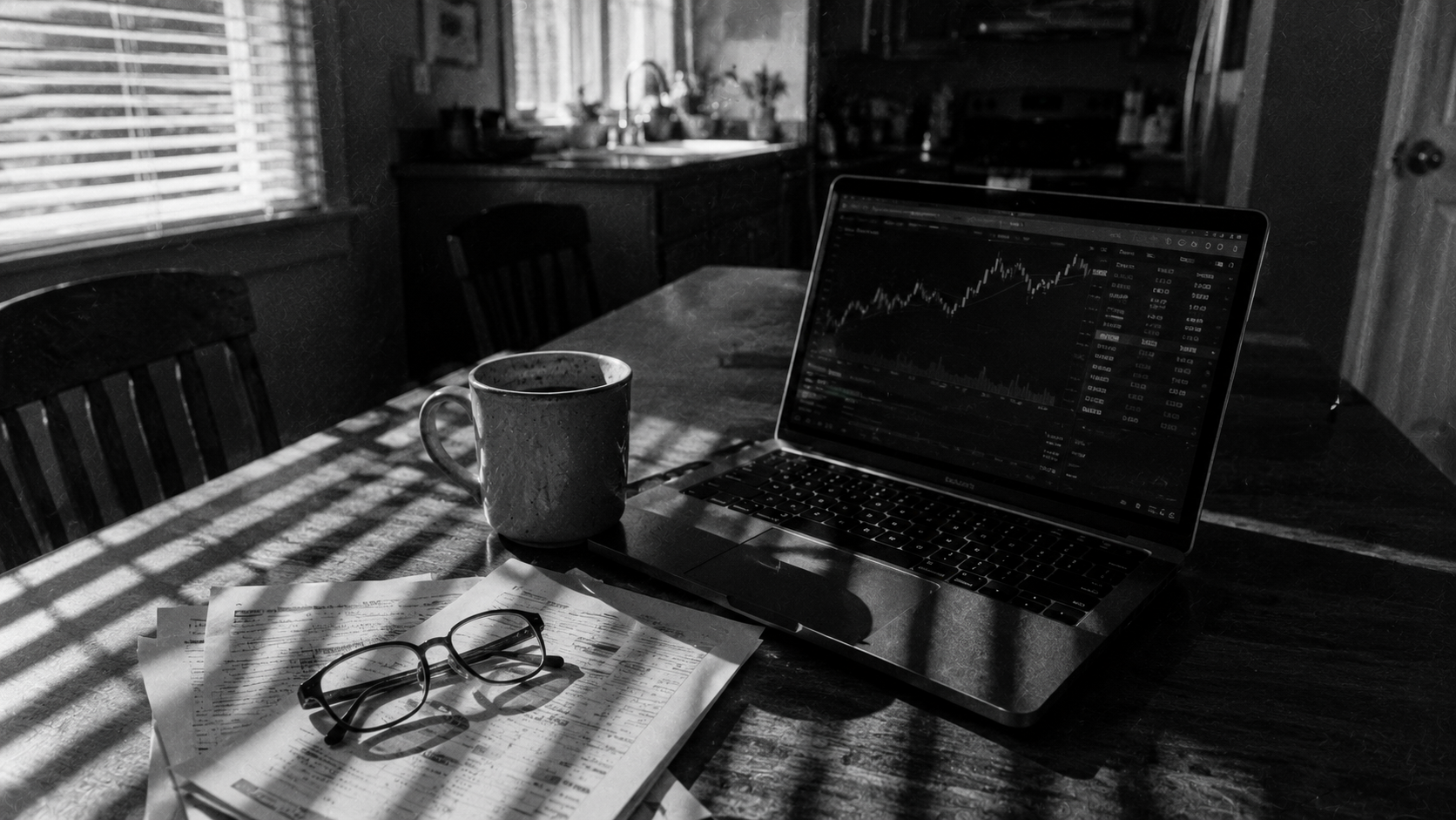 Kitchen table laptop brokerage morning