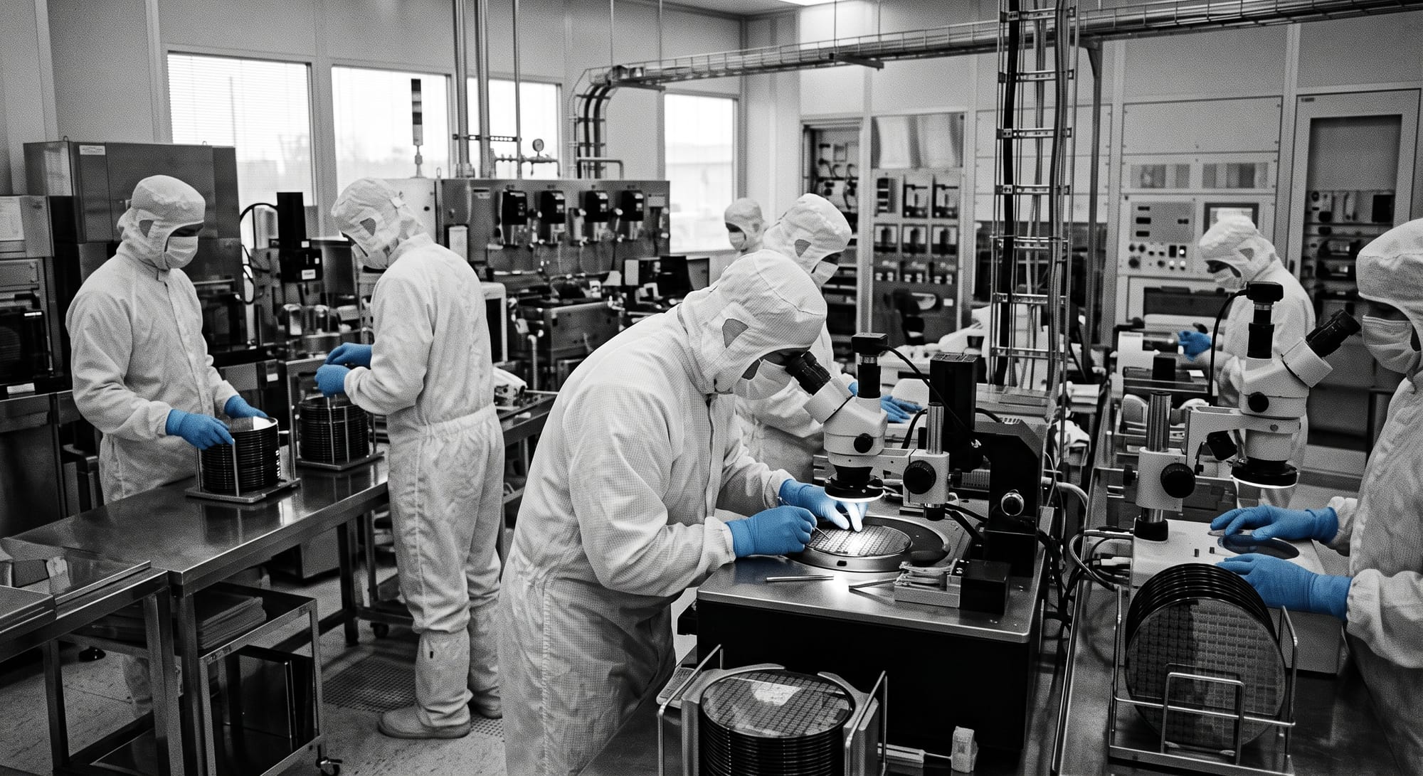 Semiconductor clean room bunny suits wafers