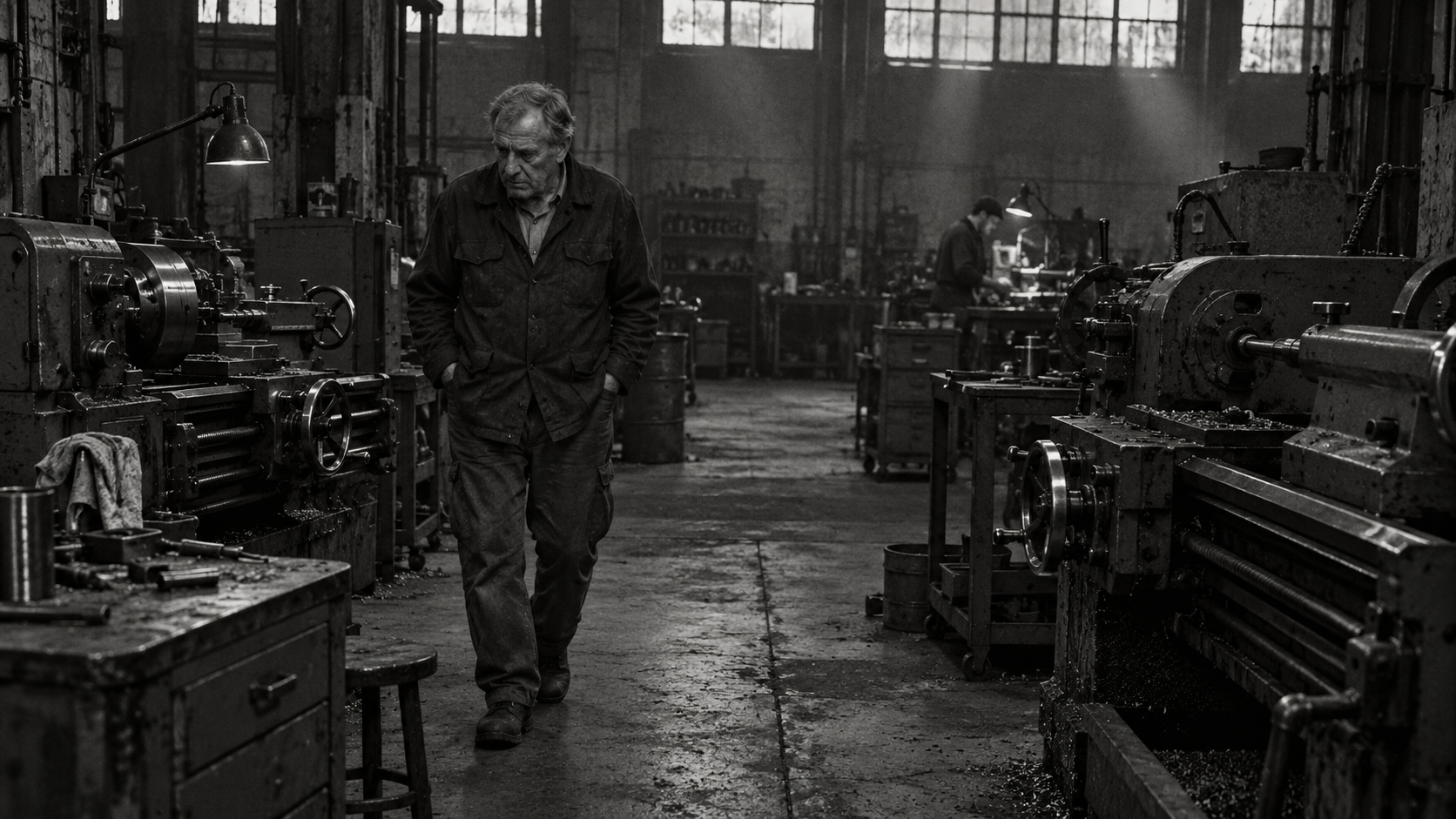 Owner walking machine shop floor