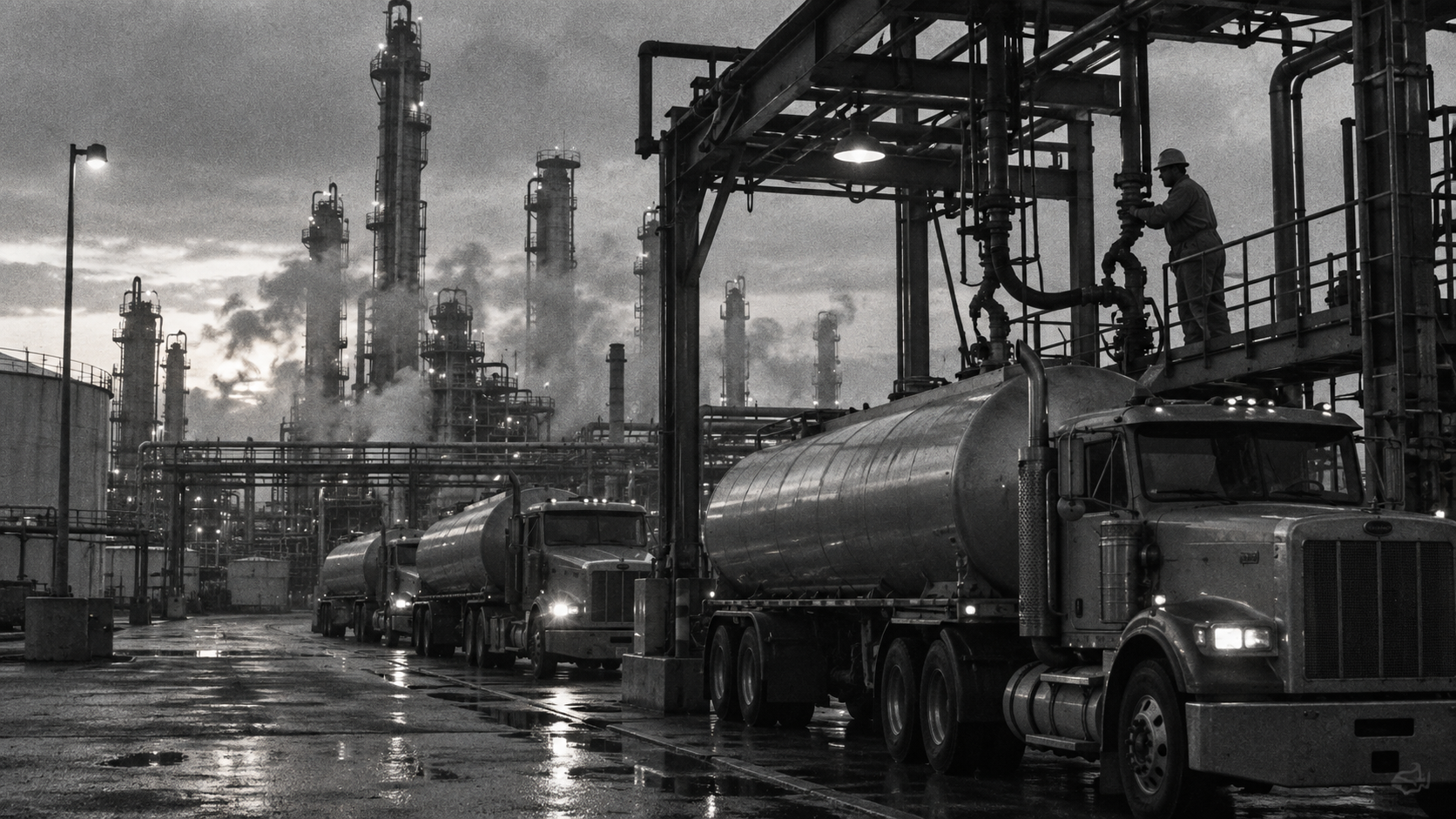 Tanker trucks waiting at loading rack