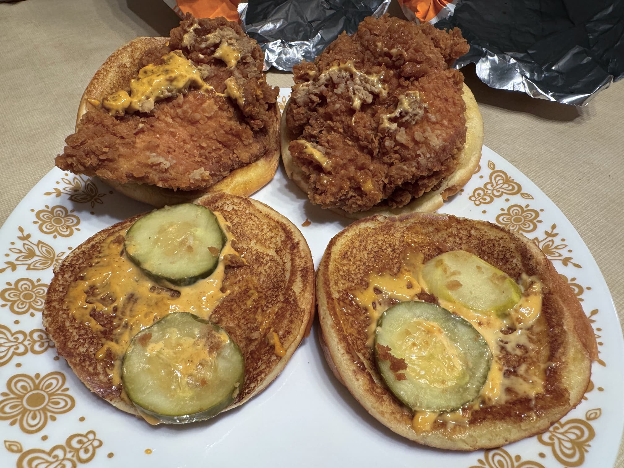 Spicy Chicken Sandwich. Ghost Pepper Chicken Sandwich. Which one is which? It doesn't really matter because they're almost the same when it comes to heat.