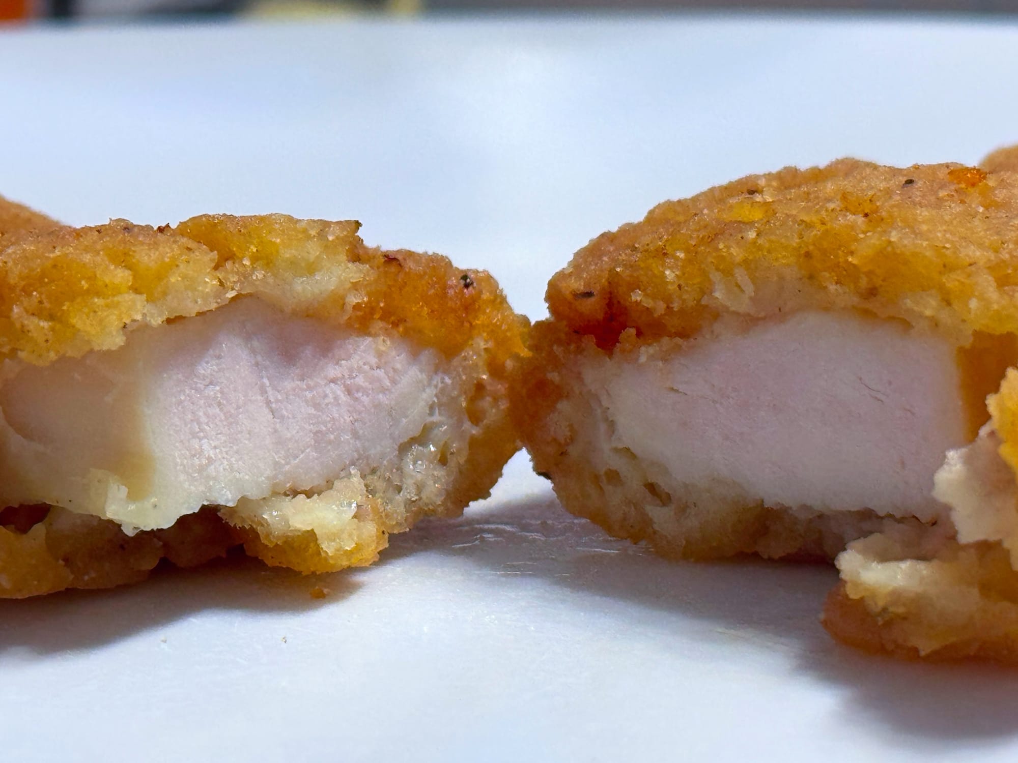 Cross section of a Vons chicken tender.