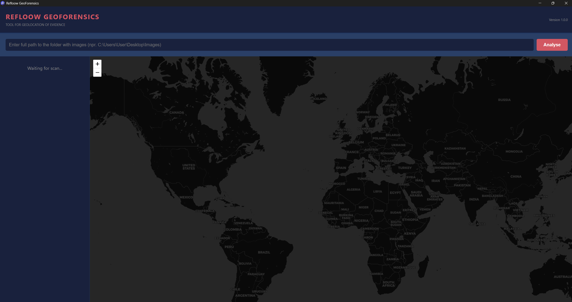 واجهة أداة Refloow Geo Forensics لتحليل الموقع الجغرافي للصور
