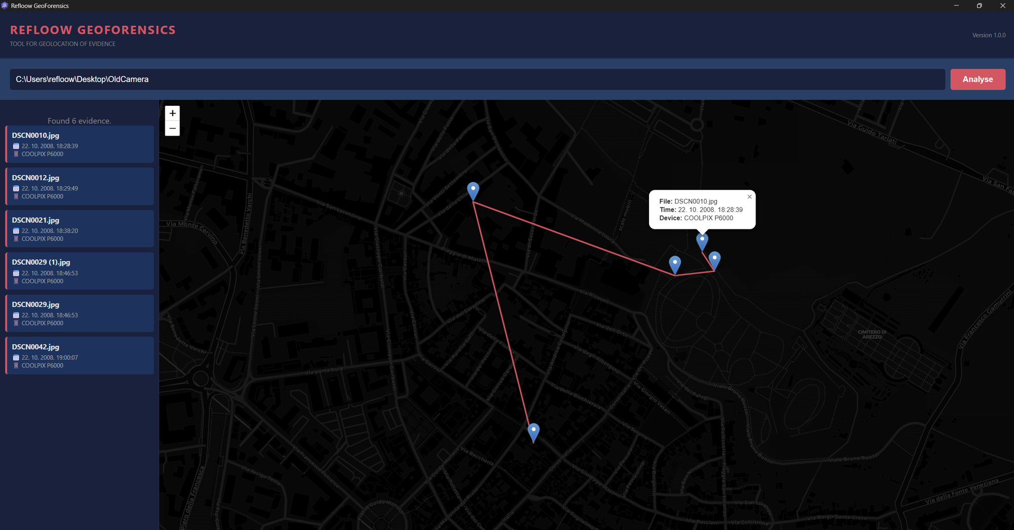 مخطط سير العمل في أداة Refloow Geo Forensics