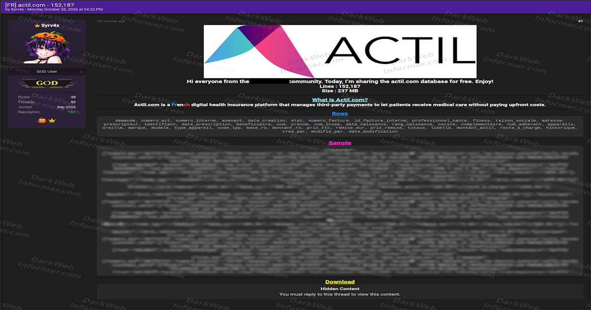 ACTIL Dataset Claim Lists 152,187 Records With Patient, Prescription and Reimbursement Data