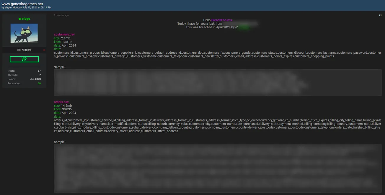 A threat actor claims to have leaked Ganesha Games data