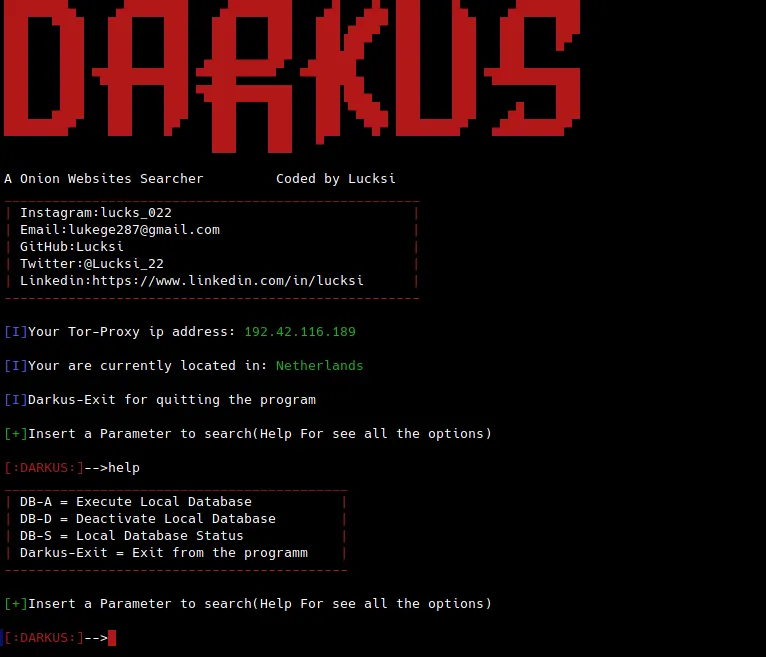 Darkus - An Onion Website Searcher to Search Specific Words and Give You Back the Link Results