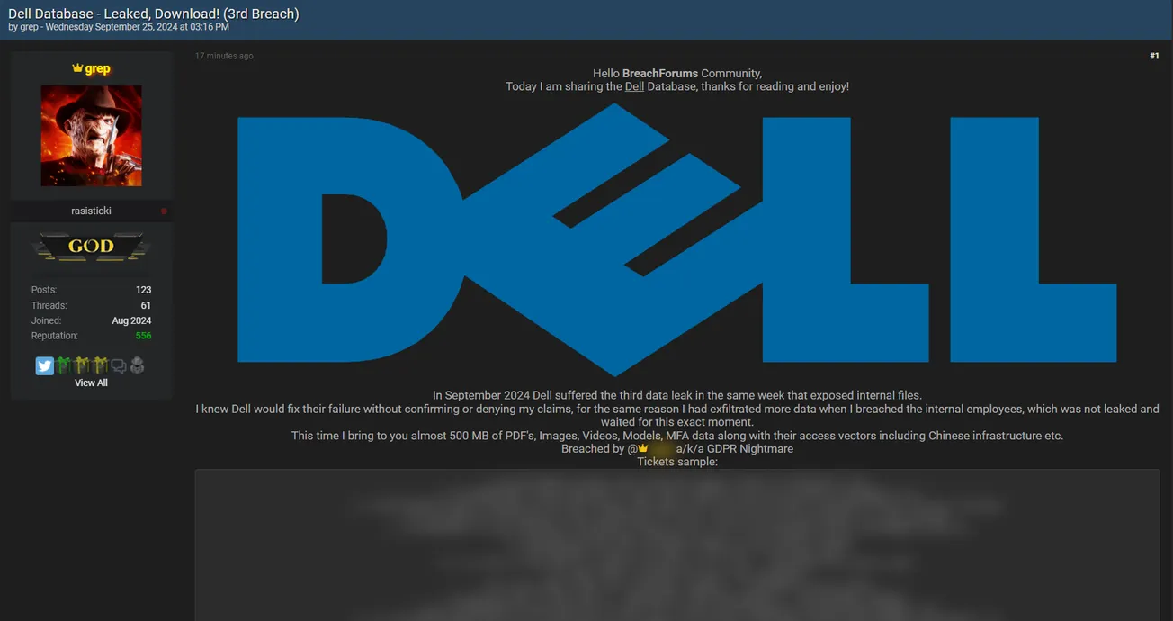 grep Allegedly Leaked a Dell Database