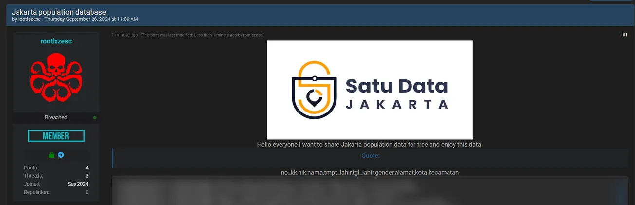 A Threat Actor Allegedly has Leaked Jakarta Population Database