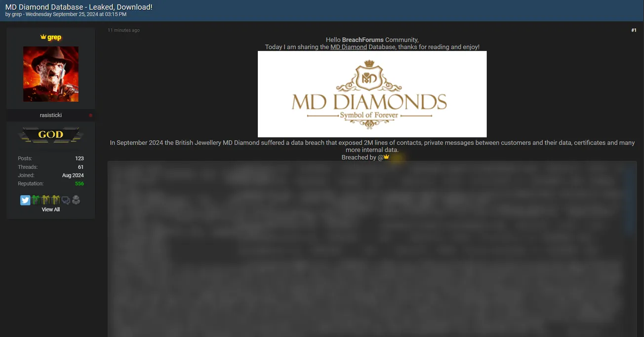 grep Allegedly Leaked MD Diamonds and Jewellers Data