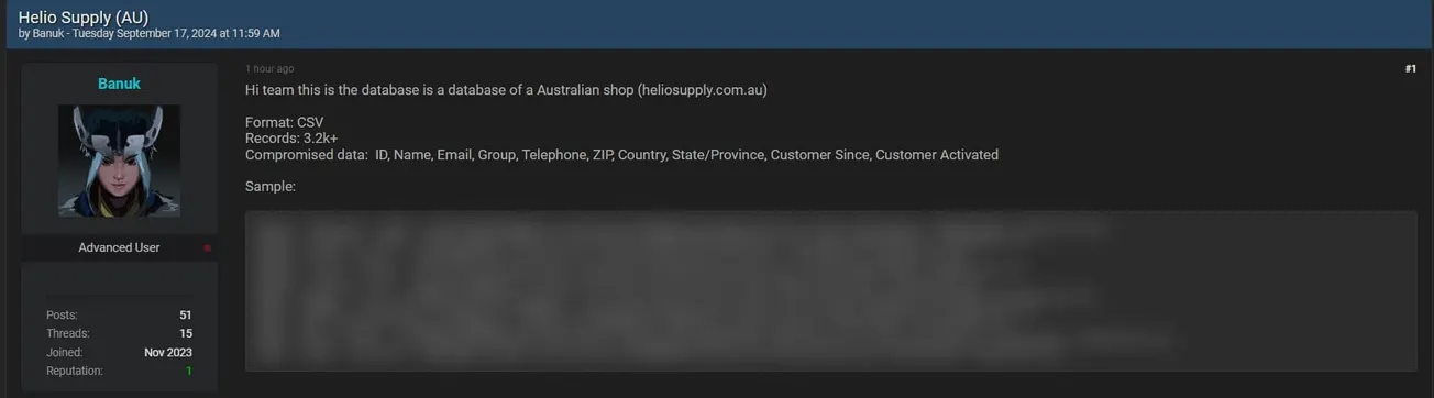 A Threat Actor Allegedly Leaked the Database of Helio Supply