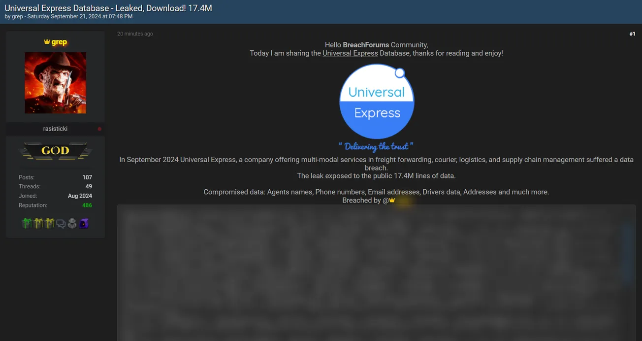 grep Allegedly Leaked the Universal Express Database