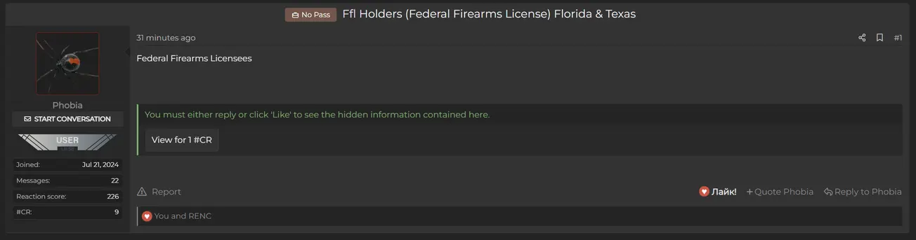 A Threat Actor on a Hacking Forum has Allegedly Leaked data of Federal Firearms Licenses of USA