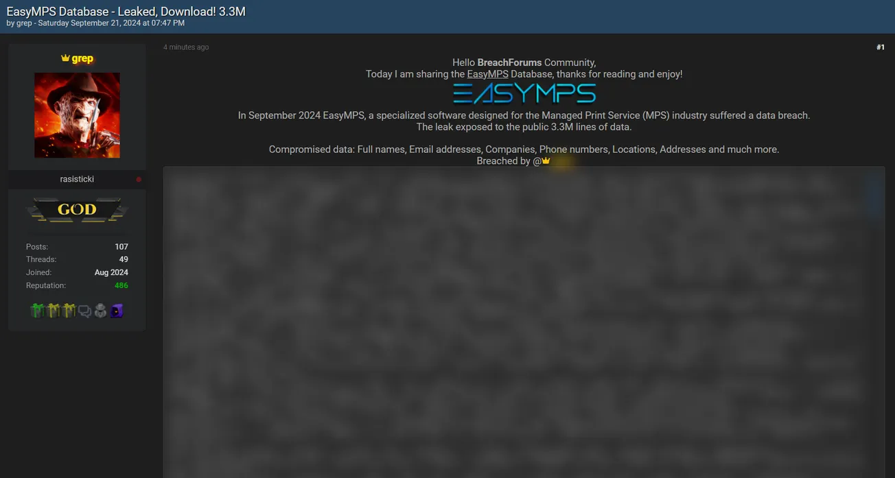 grep Allegedly Leaked the EasyMPS ERP Database