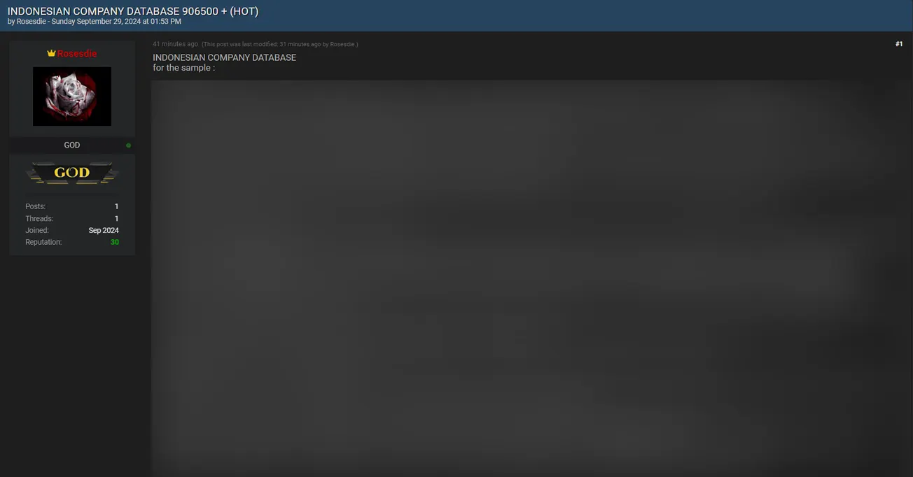 A Threat Actor has Leaked a Database of an Indonesian Company