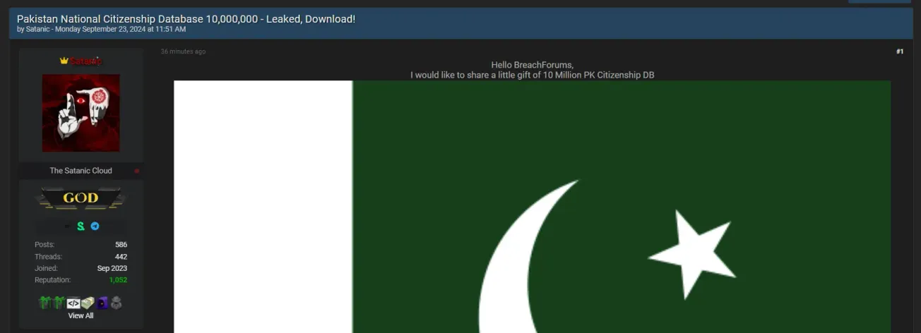 A Threat Actor Allegedly Leaked Pakistan National Citizenship Database