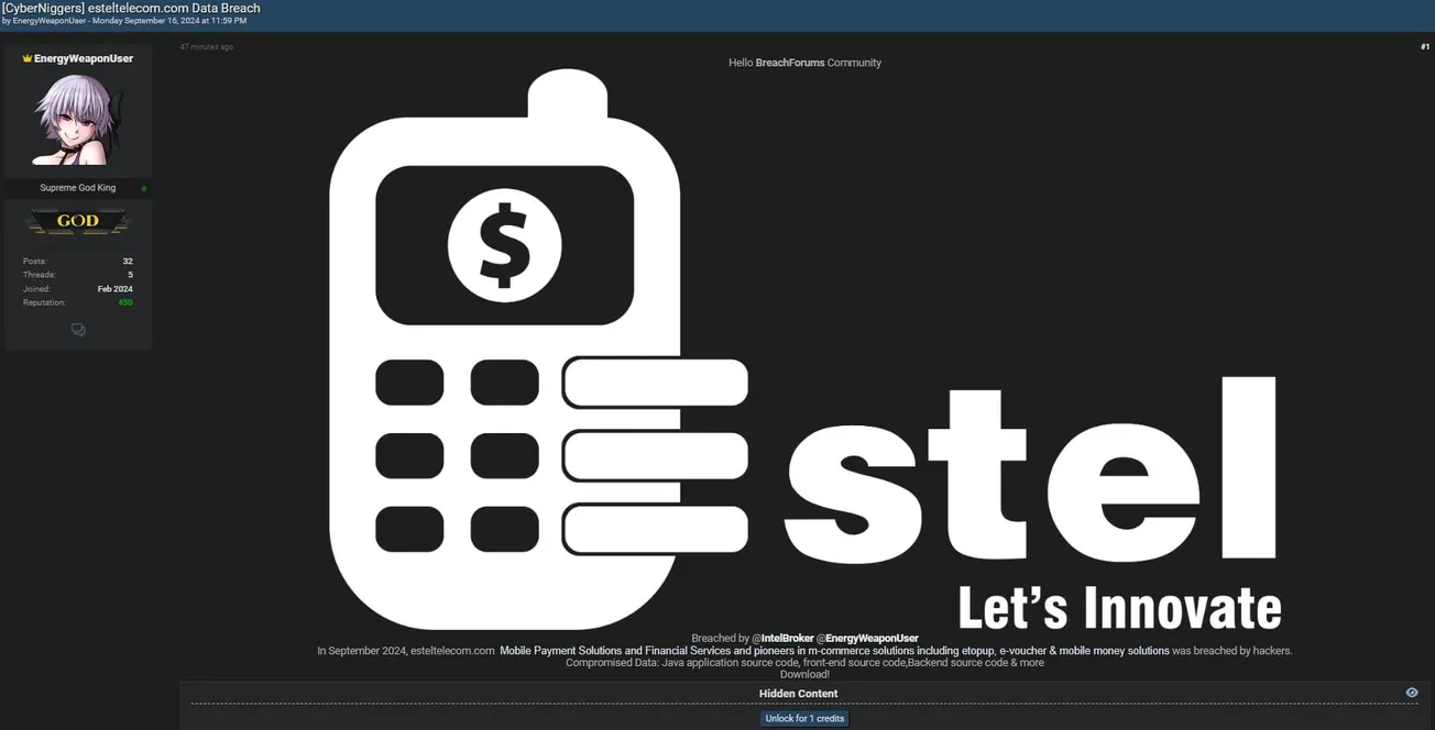 EnergyWeaponUser and IntelBroker Allegedly has Leaked Data of Estel Technologies