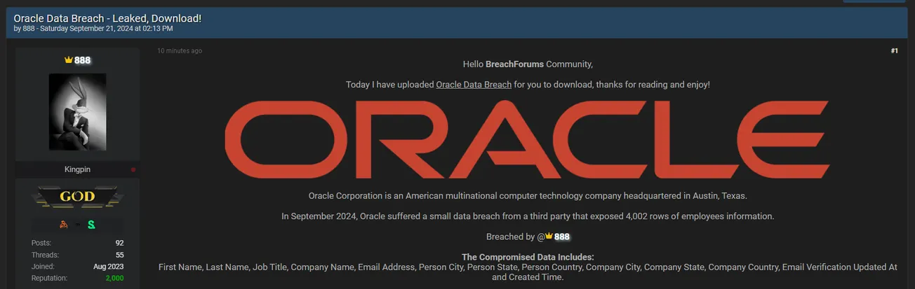 888 Allegedly Has Leaked Data of Oracle