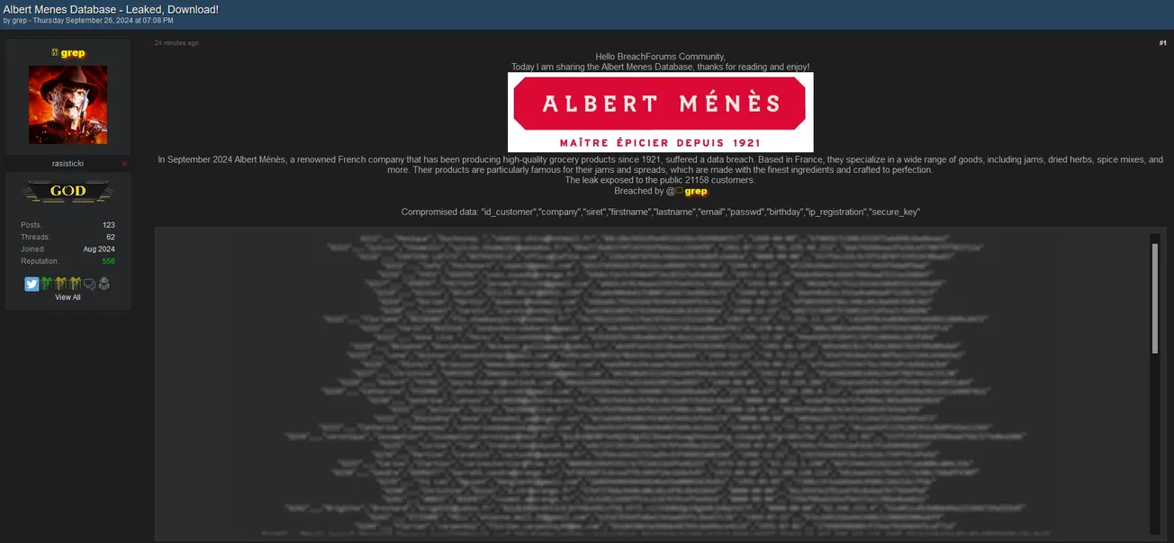 grep Allegedly has Leaked the Albert Menes Database