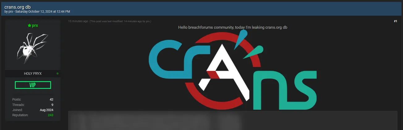 prx Allegedly Leaked the Database of CRANS
