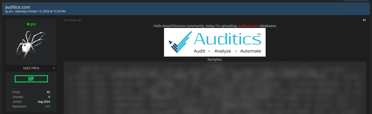 prx Allegedly Leaked the Database of Auditics Private Limited