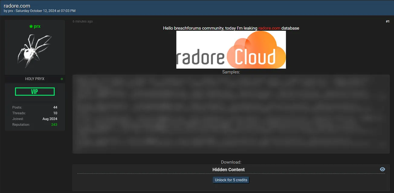 prx Allegedly Leaked the Database of Radore
